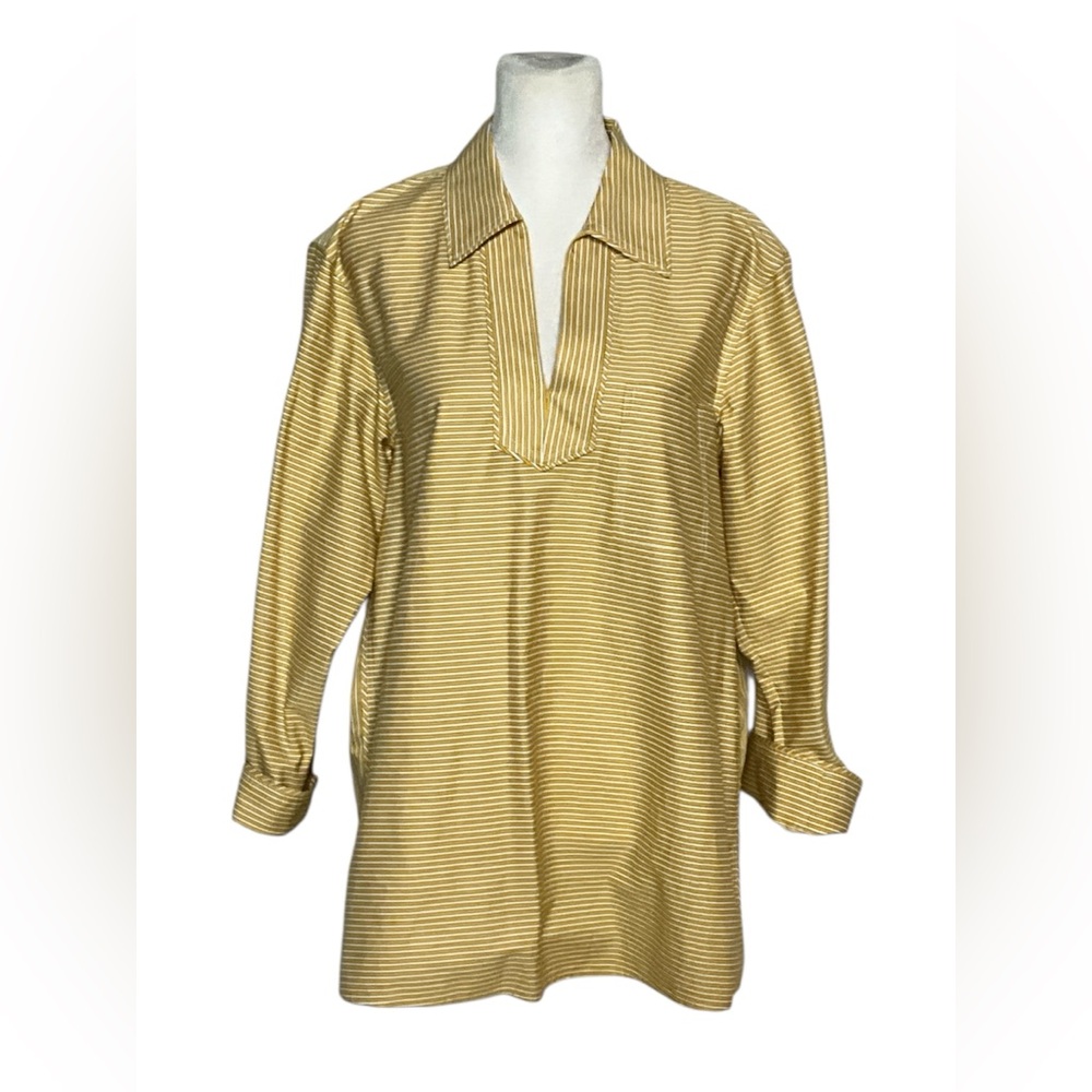 Tory Burch Yellow Striped Tunic Style Blouse, Cuffed Sleeves XS